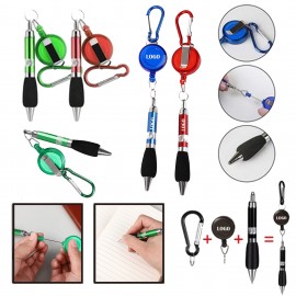 Logo Branded Anti-Loss Retractable Badge Holder Carabiner Pen