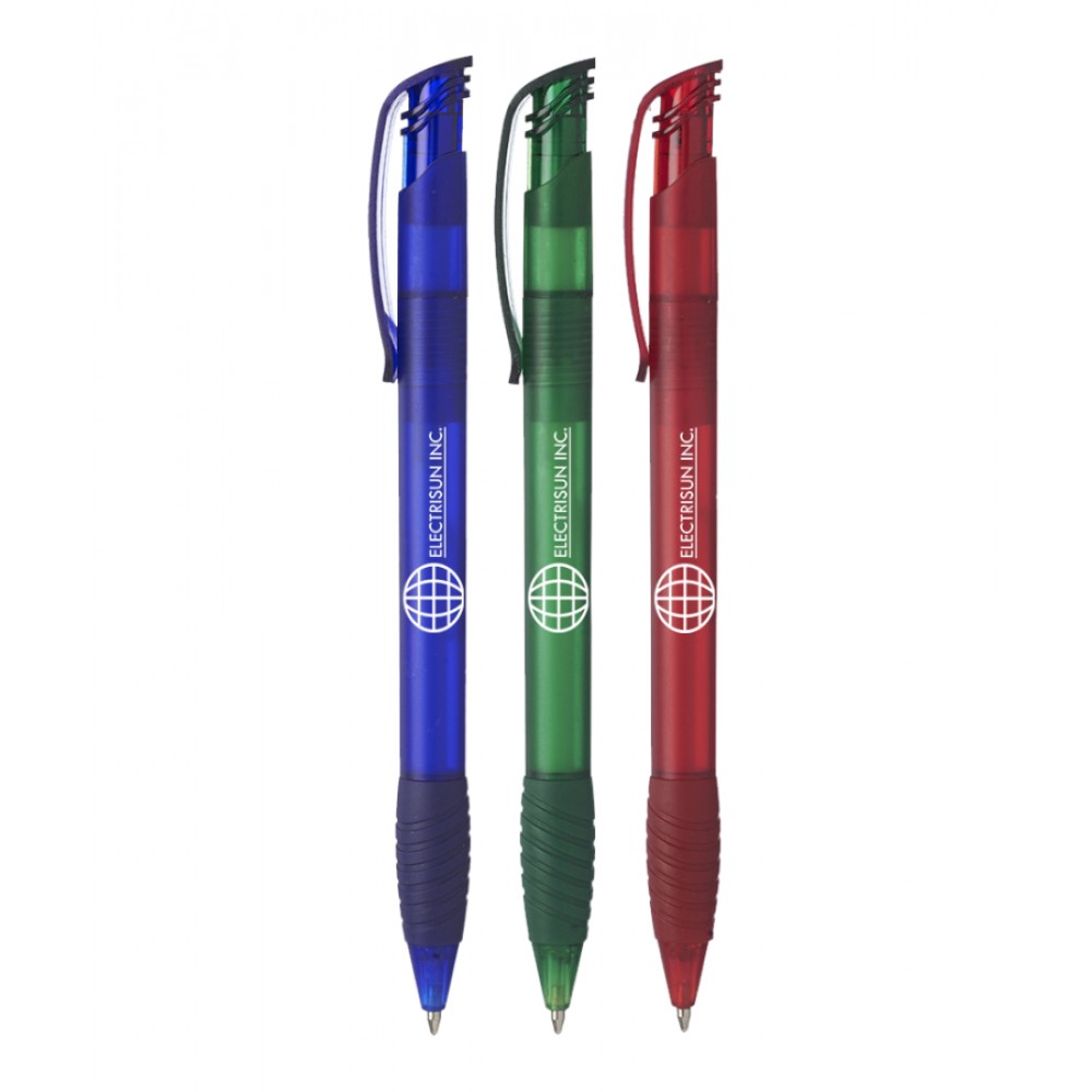 Union Printed - Translucent Ballpoint Grip Pens with 1-Color Logo Custom Engraved