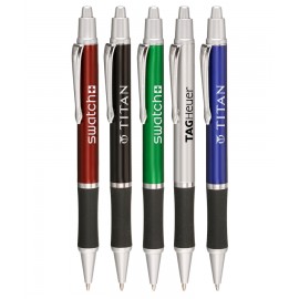 Logo Branded Union Printed - Agleam - Click Pen with Black Rubber Grip  Logo Branded Union Printed - Agleam - Click Pen with Black Rubber Grip