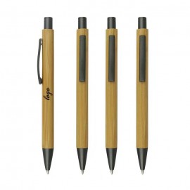 Logo Branded Bamboo Retractable Ballpoint Pen