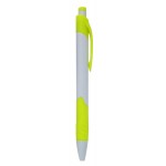 Ball Point Pen, White/Yellow - Yellow Rubber Grip - Pad Printed Custom Engraved