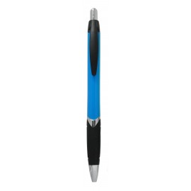 Ball Point Pen, Blue - Black Rubber Grip - Pad Printed Logo Branded