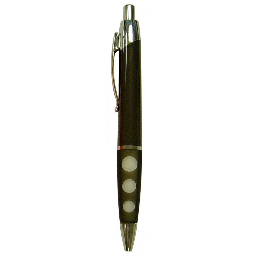 Ball Point Pen, Black/White Dots - Black Rubber Grip - Pad Printed Logo Branded Ball Point Pen, Black/White Dots - Black Rubber Grip - Pad Printed Logo Branded
