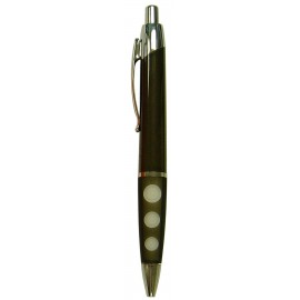 Ball Point Pen, Black/White Dots - Black Rubber Grip - Pad Printed Logo Branded