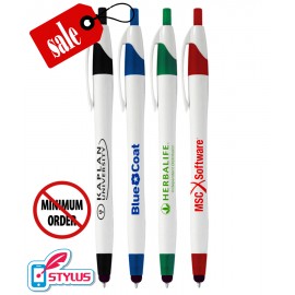 Logo Branded Union Printed - Elegant White Stylus Clicker Promo Pen with 1-Color Print - No Minimum
