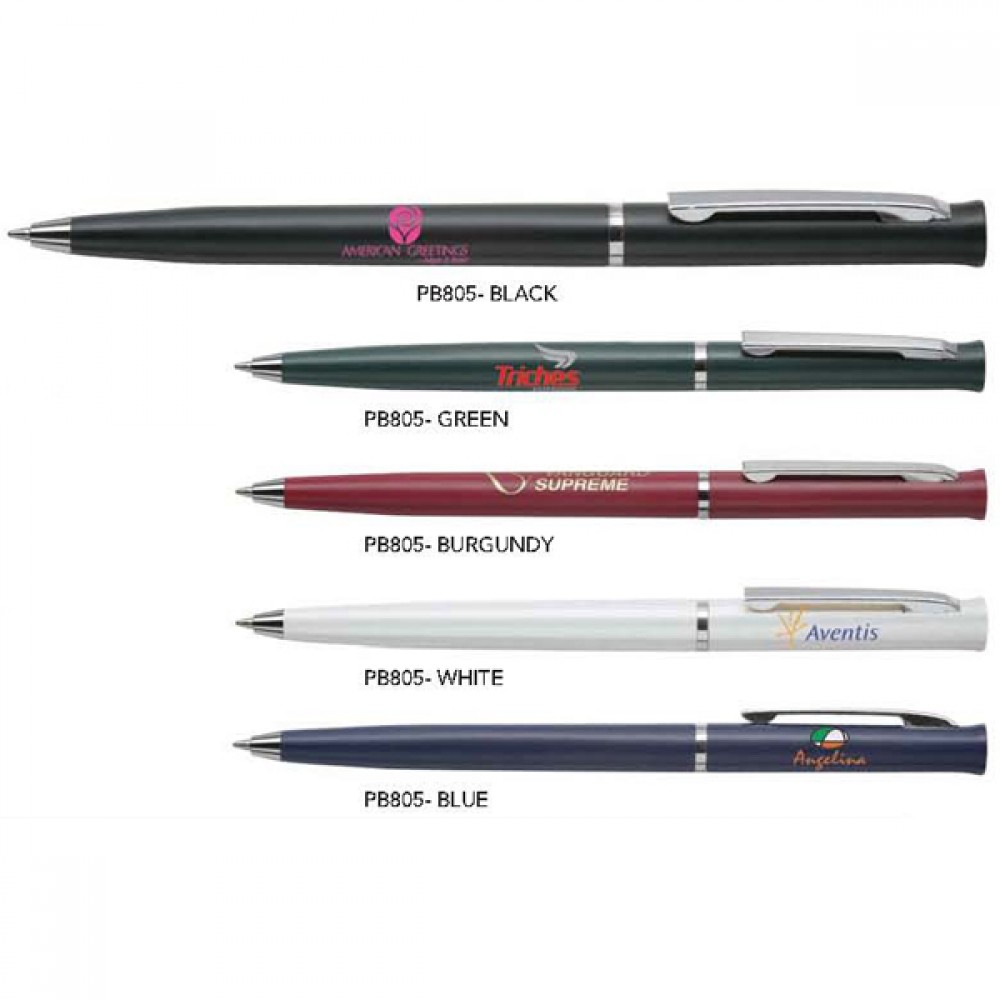 Logo Branded Polymer Ultra Slim Twist Action Plastic Ballpoint Pen