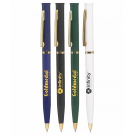 Custom Engraved Union Printed - Promotional Hotel Desk Twister Pen with Gold Trim