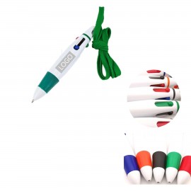 4 Color Ink Retractable Shuttle Pens with Lanyard Logo Branded