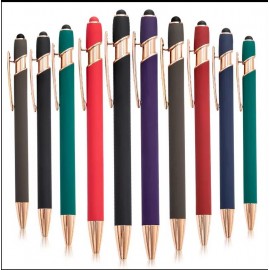 Custom Engraved Soft Touch Ballpoint Pen with Rose Gold Accent