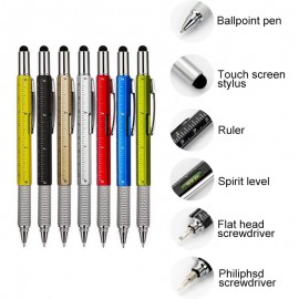 Custom Imprinted 6-in-1 Multifunctional Tool Stylus/Ballpoint Pen w/Spirit Level & Ruler & Screwdriver  Custom Imprinted 6-in-1 Multifunctional Tool Stylus/Ballpoint Pen w/Spirit Level & Ruler & Screwdriver