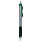 Custom Imprinted Ball Point Pen, Silver/Green - Green Rubber Grip - Pad Printed
