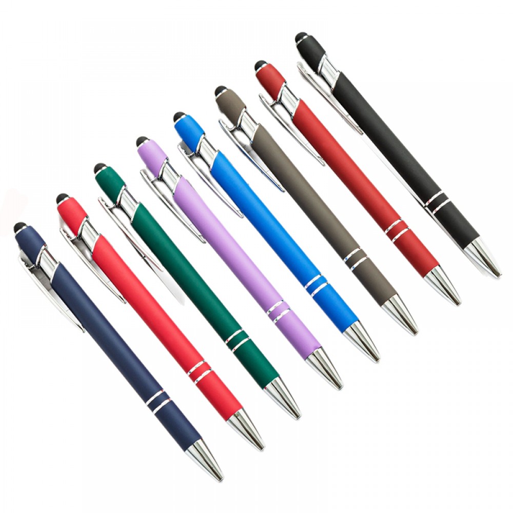 Logo Branded 2-in-1 Soft Touch Click Action Double Ring Metal Ballpoint Pen w/Stylus Logo Branded 2-in-1 Soft Touch Click Action Double Ring Metal Ballpoint Pen w/Stylus