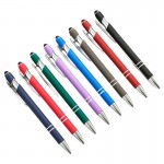 Logo Branded 2-in-1 Soft Touch Click Action Double Ring Metal Ballpoint Pen w/Stylus
