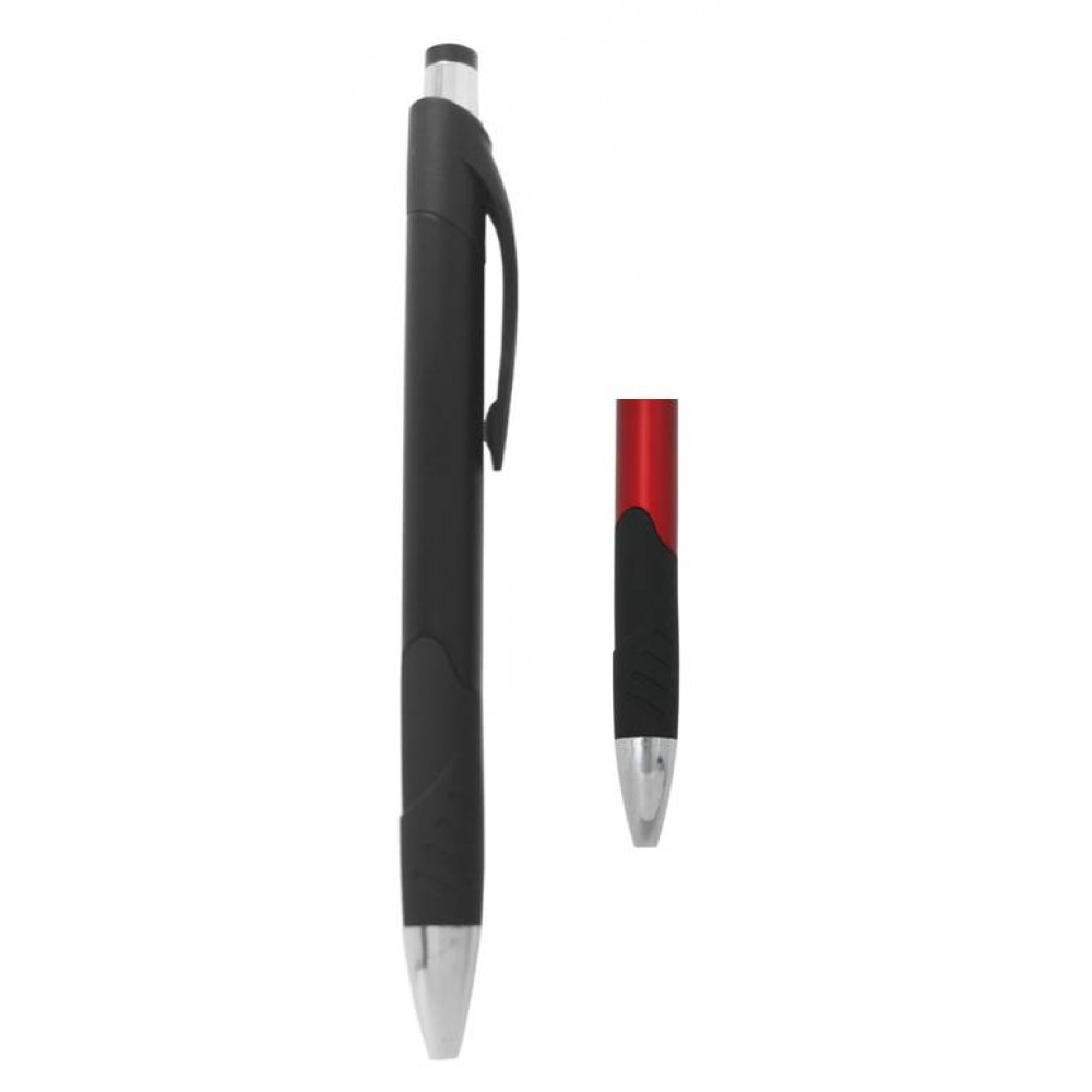 Ball Point Pen, Black - Rubber Grip - Pad Printed Custom Imprinted