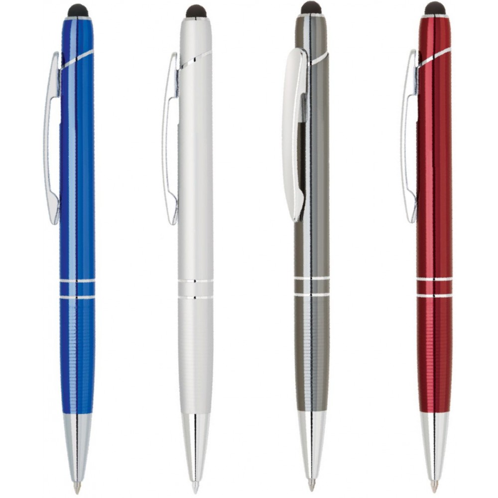 ST Series Silver Double Ring Pen with Stylus, black pen, stylus pen Logo Branded