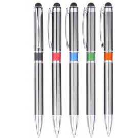 Logo Branded MD II Series Stylus Ball Point Pen- Gunmetal Stylus Pen, black middle ring accent  Logo Branded MD II Series Stylus Ball Point Pen- Gunmetal Stylus Pen, black middle ring accent
