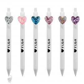 Click Pen w/ Shining Sequin Heart Custom Imprinted