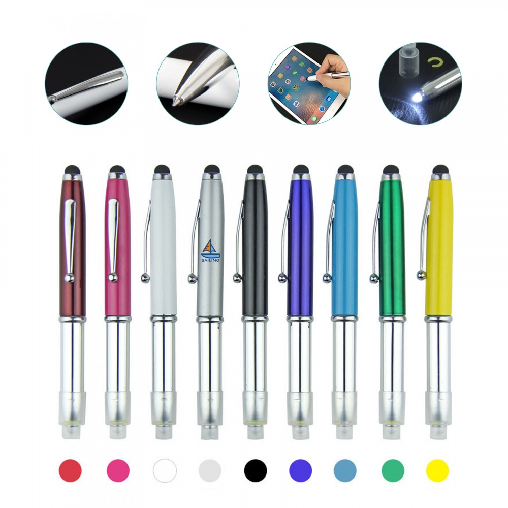 Custom Engraved 3 In 1 Touch Screen Stylus Ballpoint Pen With LED Flash Light Custom Engraved 3 In 1 Touch Screen Stylus Ballpoint Pen With LED Flash Light
