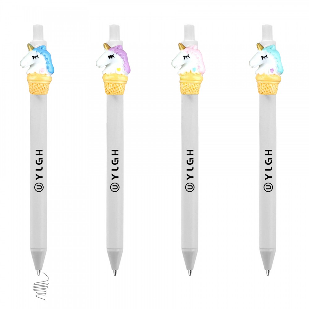 Click Activated Pen With Ice Cream Unicorn Logo Branded