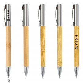 Bamboo Click Pen w/ Silver Clip Custom Imprinted