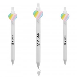 Click Pen w/ Rainbow Strapes Heart Custom Imprinted