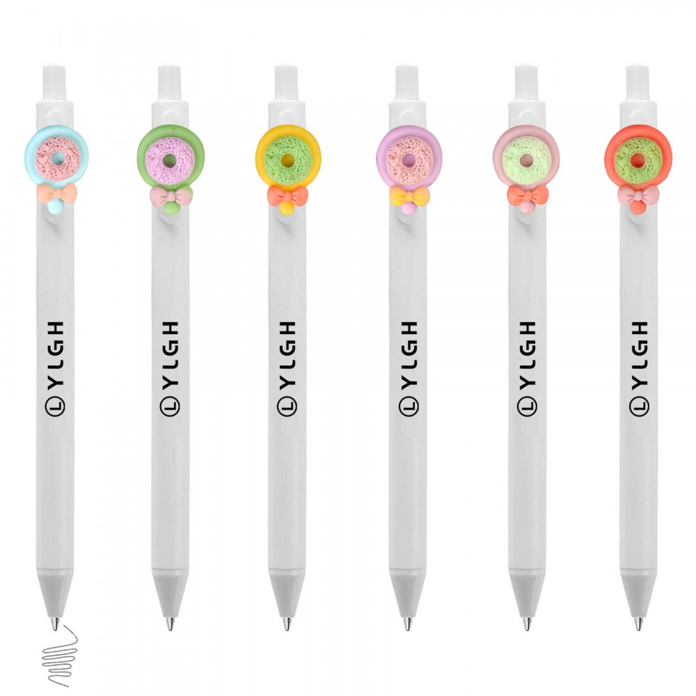 Click Pen w/ Cream Doughnut Lollipop Custom Imprinted