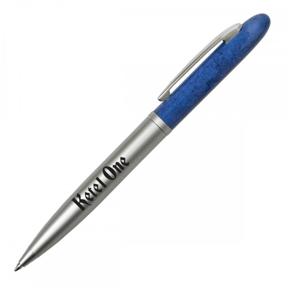 Bullet Ballpoint Pen w/ Silver Barrel & Contrast Cap Logo Branded