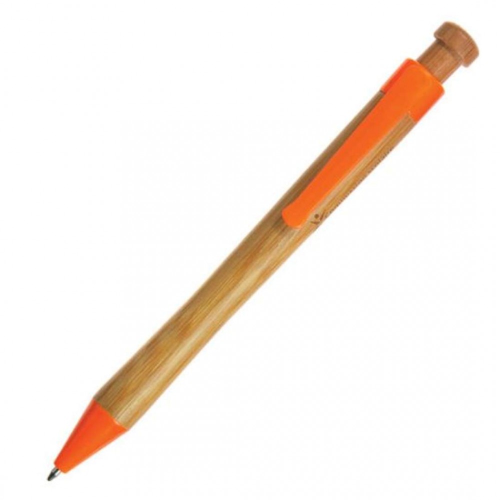 Custom Engraved Bamboo Click-action Pen - Orange
