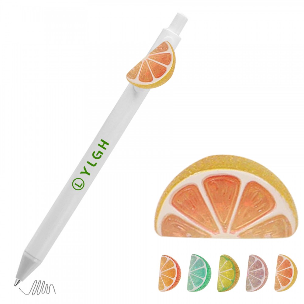 Click Activated Pen with Colorful Lemon Logo Branded
