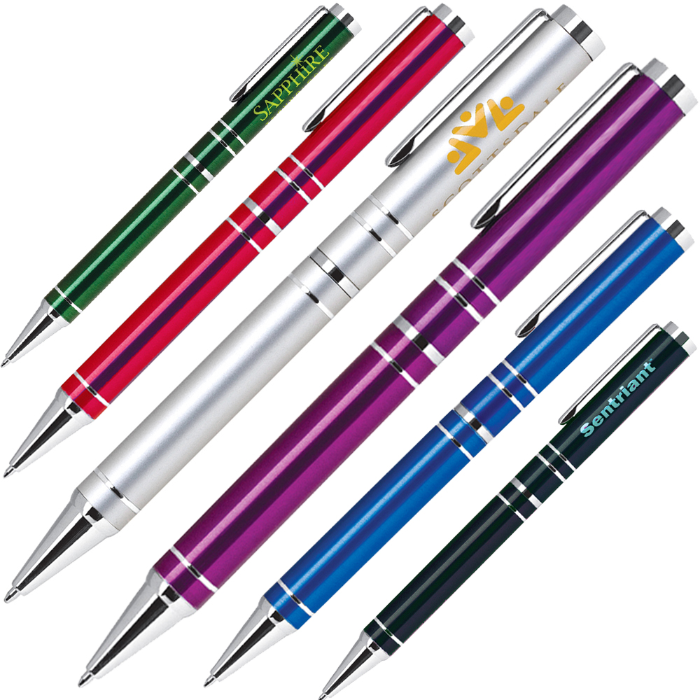 Logo Branded Aluminum Twist Action Ballpoint Pen w/ Lacquer Finish & Chrome Accents Logo Branded Aluminum Twist Action Ballpoint Pen w/ Lacquer Finish & Chrome Accents