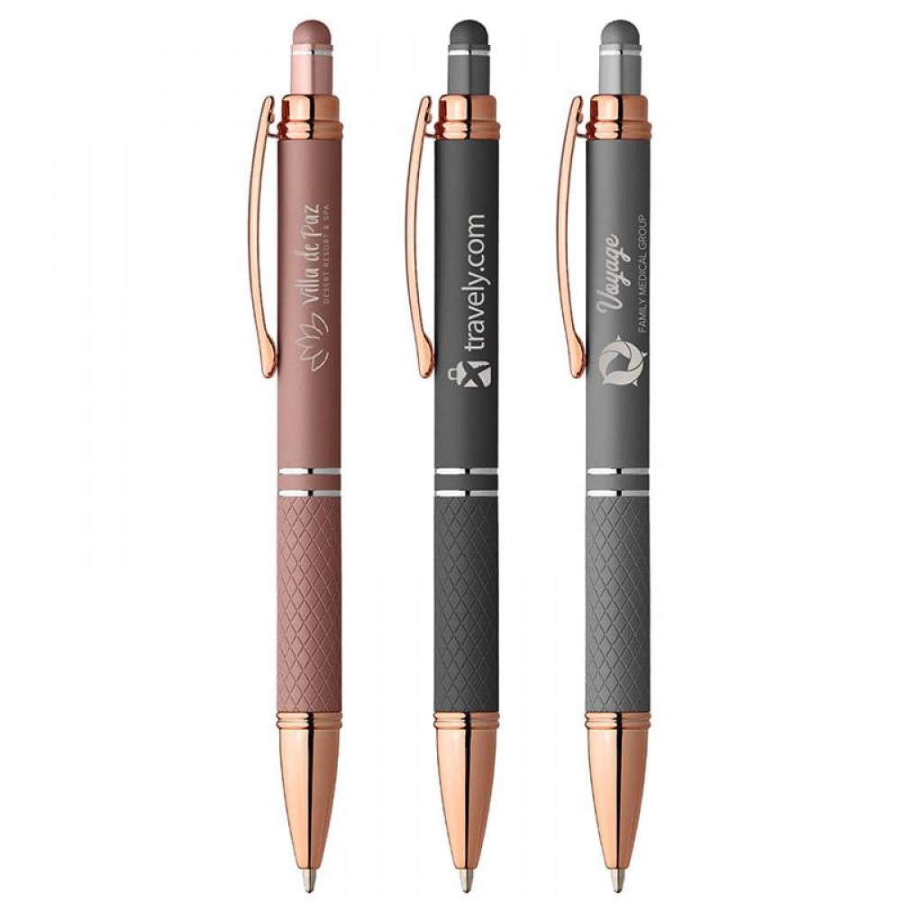 Custom Engraved Phoenix Softy Rose Gold Metallic Pen w/ Stylus Custom Engraved Phoenix Softy Rose Gold Metallic Pen w/ Stylus