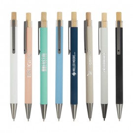 Custom Imprinted Arundi Recycled Aluminum Pen With Bamboo Plunger