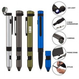 Logo Branded 6-in-1 Multi-Function Engineer Metal Tool Pen w/LED Flashlight (5 4/5"x3/5")  Logo Branded 6-in-1 Multi-Function Engineer Metal Tool Pen w/LED Flashlight (5 4/5"x3/5")