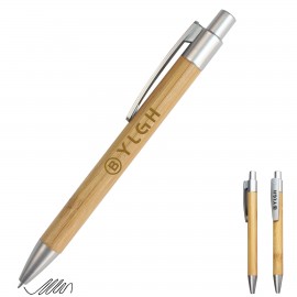 Bamboo Click Pen With Wide Clip Logo Branded