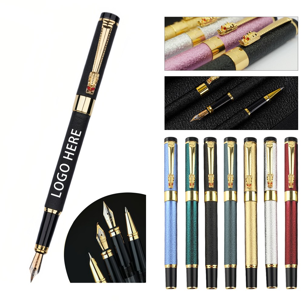 Matte Metal Fountain Pen Metal Nib Dual Ink System with Converter and Cartridge Logo Branded