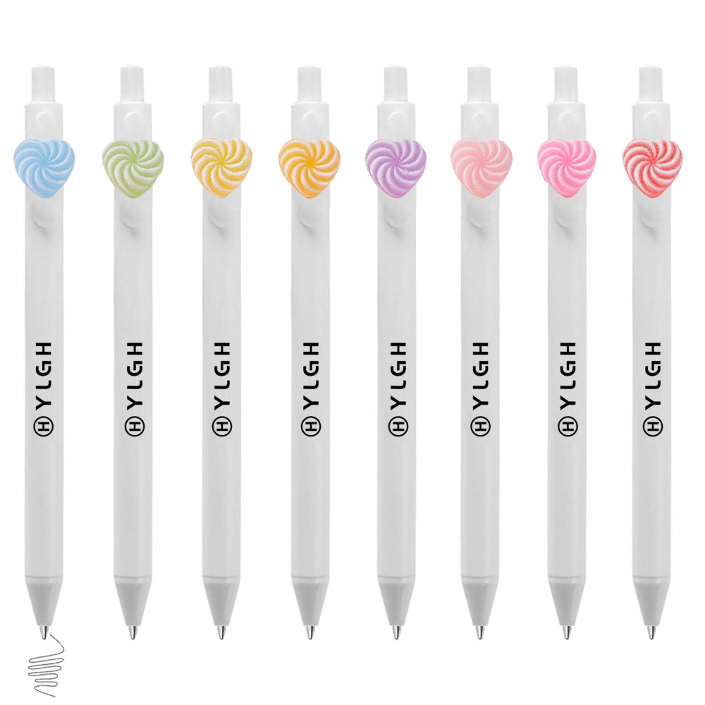 Logo Branded Click Pen w/ Turbo Heart Candy