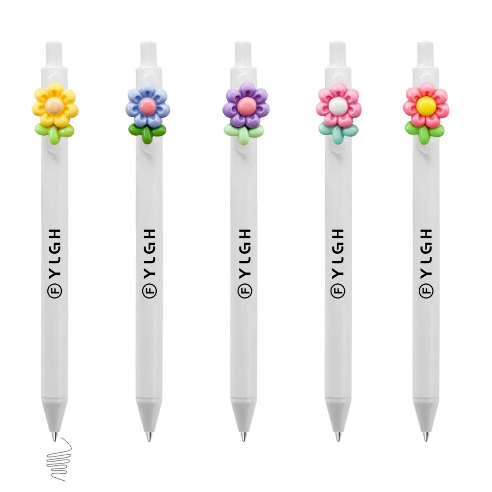 Logo Branded Click Pen w/ Stem Flower