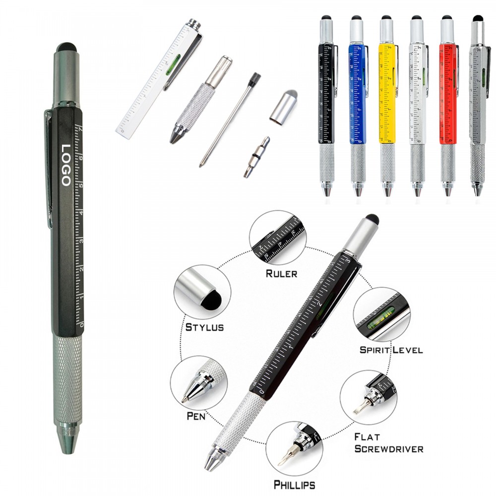 6-in-1 Metal Tool Pen Logo Branded