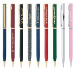 Thin Flat Top Ballpoint Pen w/ Gold Accent Logo Branded