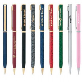 Thin Flat Top Ballpoint Pen w/ Gold Accent Custom Imprinted