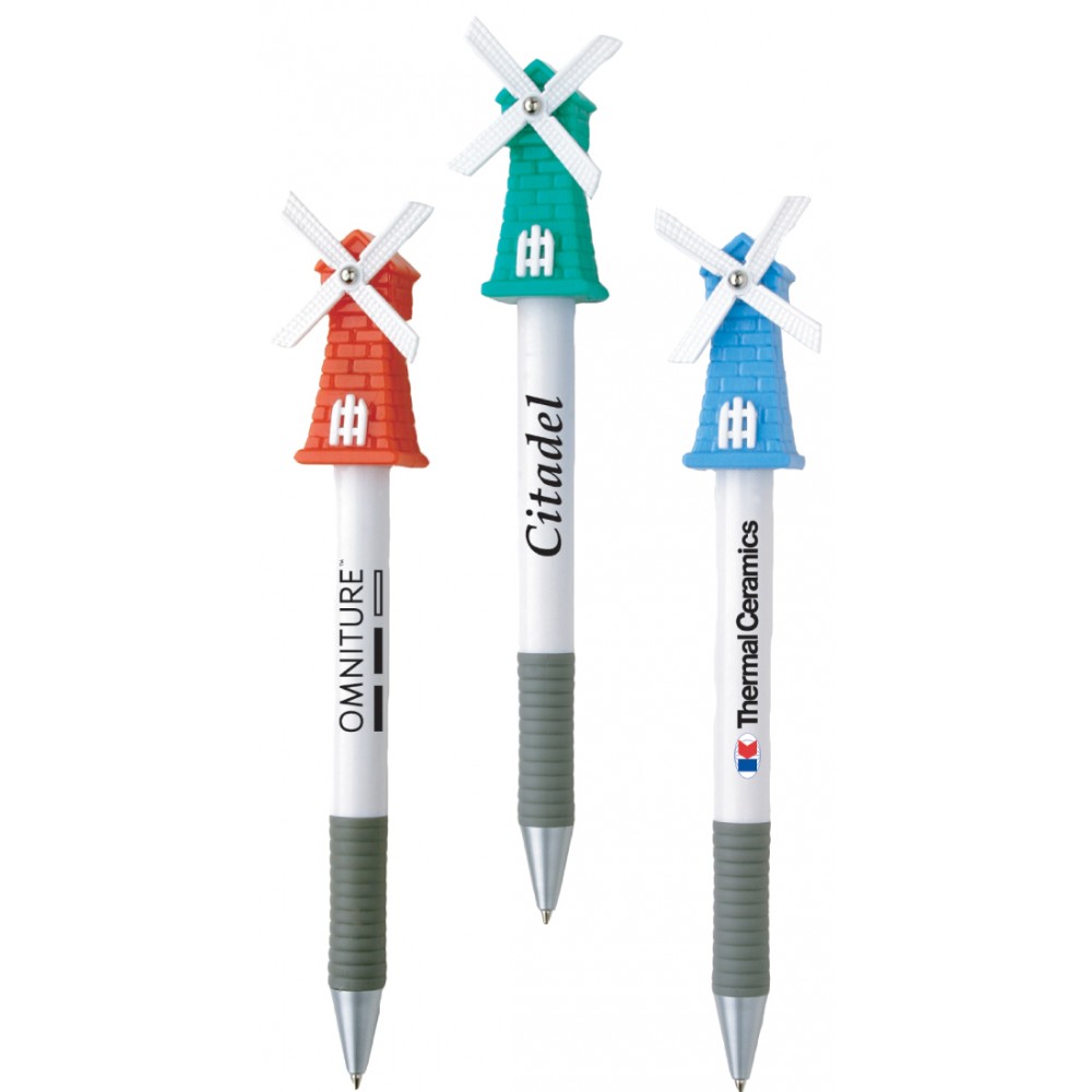 Logo Branded Windmill Top Ballpoint Pen With Comfort Grip