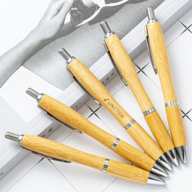 Bamboo Retractable Ball Pens for School Office, Medium Point (1.0mm) Logo Branded