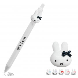 Logo Branded Click Activated Pen with Bow Rabbit