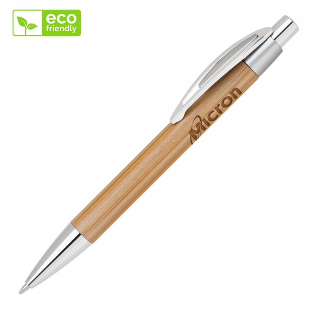 Bamboo-I Chrome Click Action Ballpoint Pen Custom Engraved