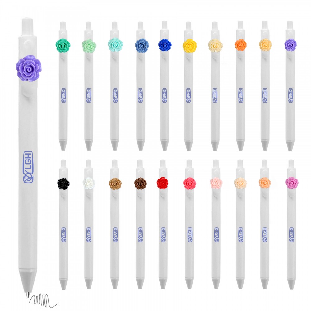 Custom Imprinted Click Pen w/ Rose Flower