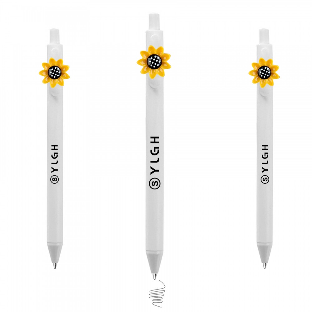 Logo Branded Click Pen w/ White Dots Sun Flower