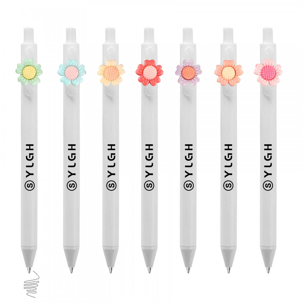 Custom Imprinted Click Pen w/ Colorful Sunflower