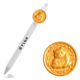 Custom Imprinted Click Activated Pen with Golden Panda Coin