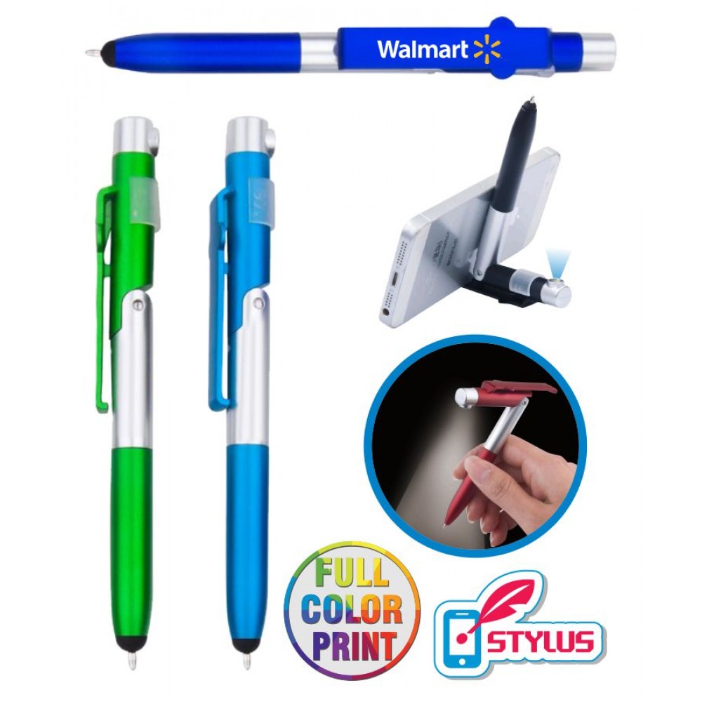 Custom Imprinted 4-in1 Phone Stand LED Flashlight Stylus Pen - Full Color Custom Imprinted 4-in1 Phone Stand LED Flashlight Stylus Pen - Full Color