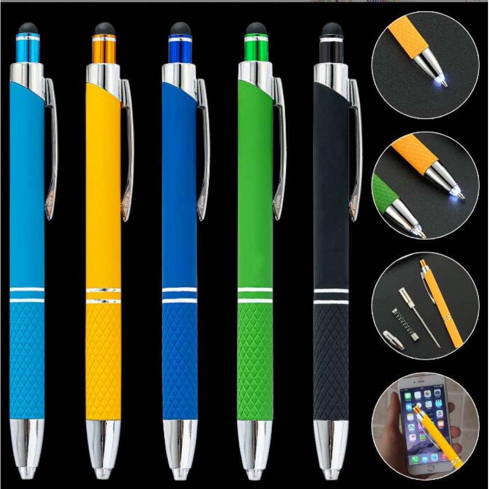 Custom Engraved Light Pen With Soft Rubberized Grip/Led pen